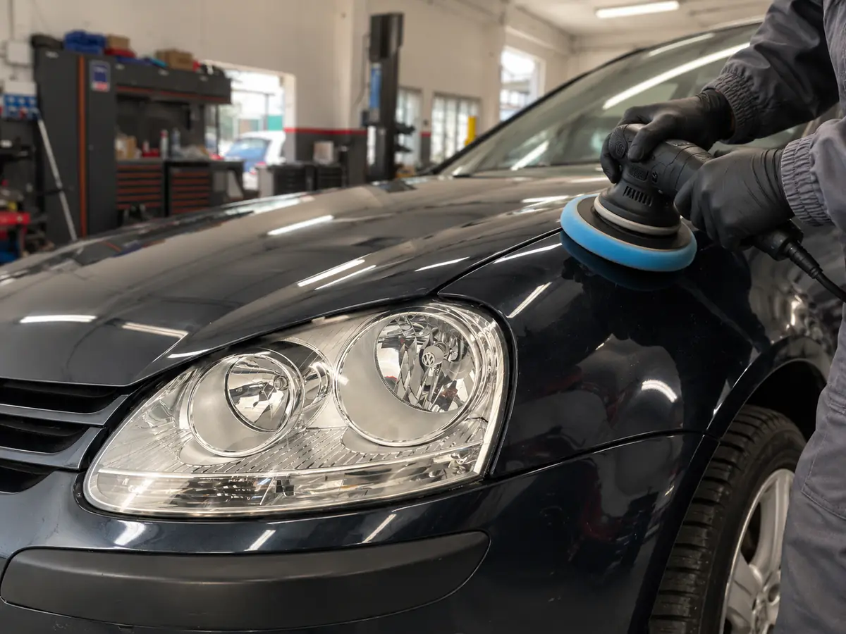 Lucidatrice sul cofano di una Volkswagen Golf nera